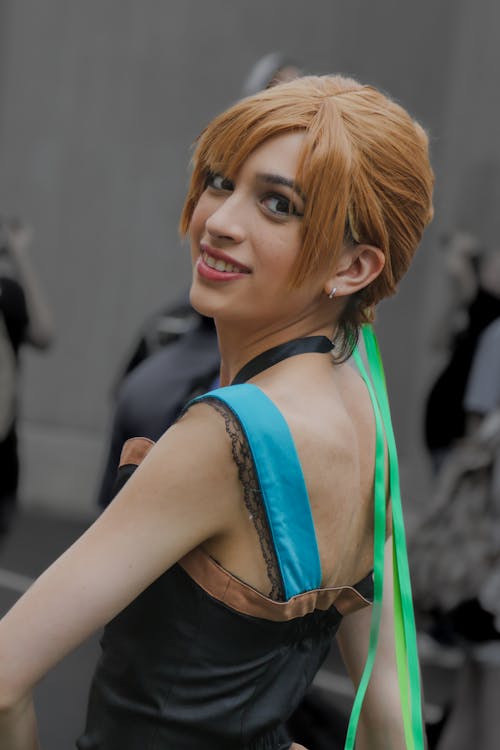 Redhead Woman Posing in Dress