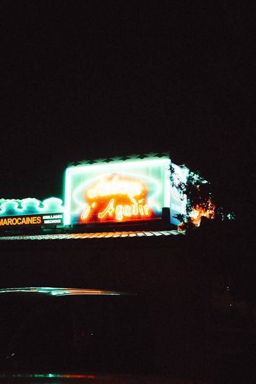 Neon Lights Outside a Building at Night 