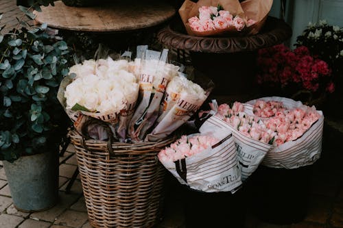 Flower Shop with Flowers on Display 