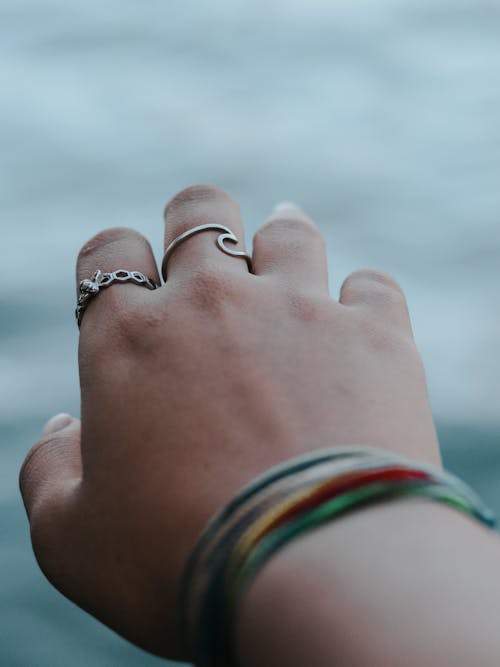 Close-up of a Womans Hand with Rings on It