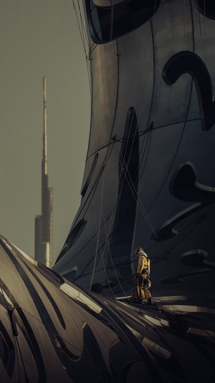 Man Working On A Building Near Burj Khalifa 