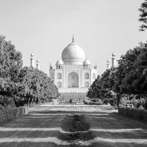 Grayscale Photo of the Taj Mahal