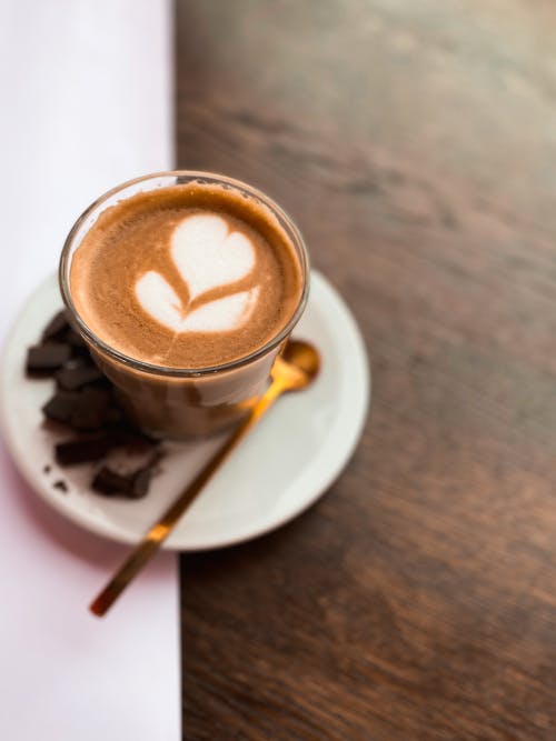 Free Coffee Drink on a Ceramic Saucer Stock Photo