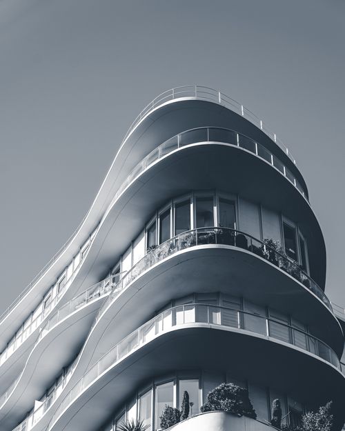 Free Stylish modern architectural building with curved design in Paris, France. Stock Photo
