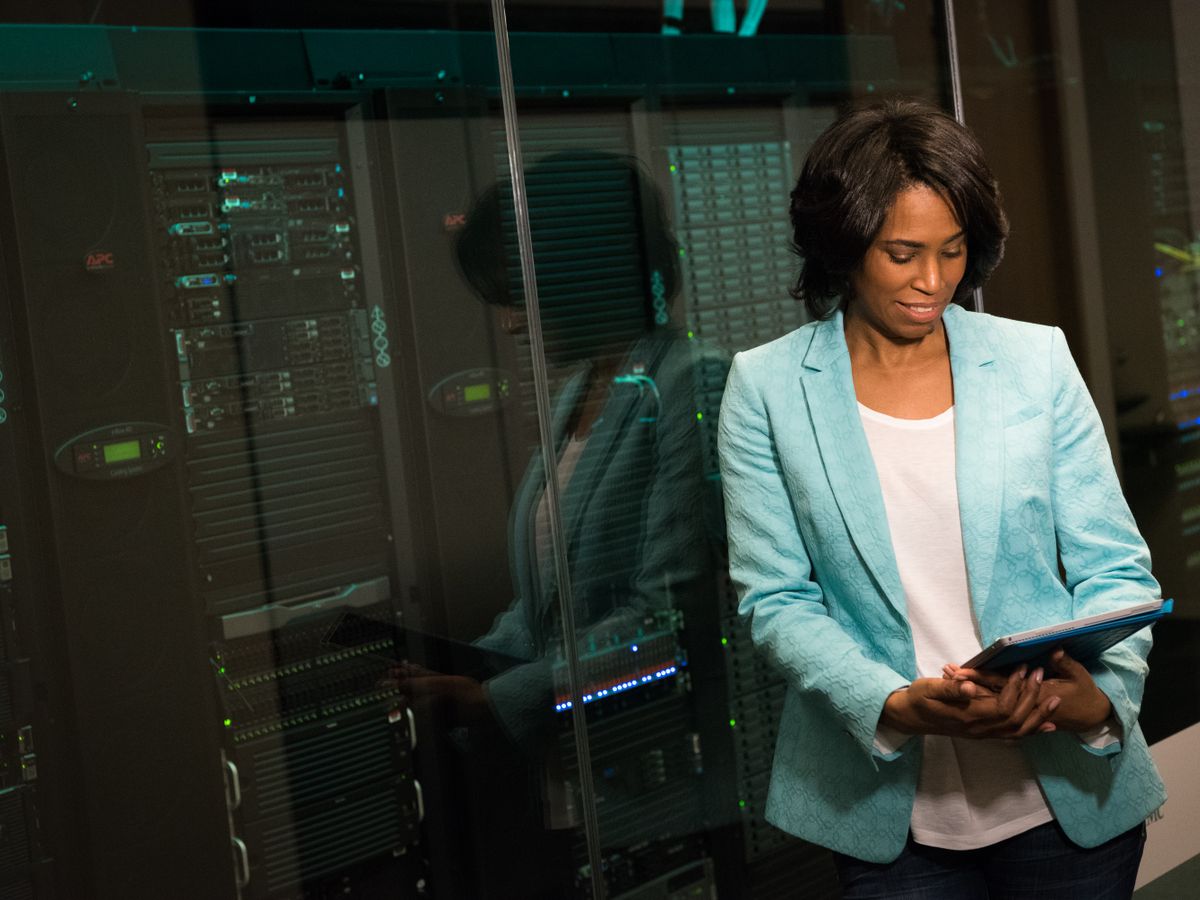 IT professional checking servers in a data centre