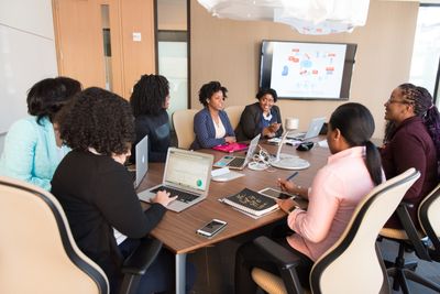 Business team collaborating in meeting room