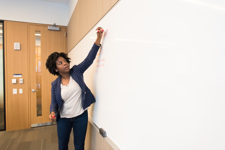 Woman Writing on Dry-erase Board