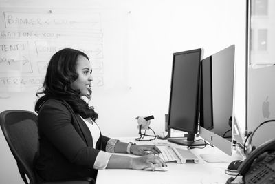 Client smiling in office environment