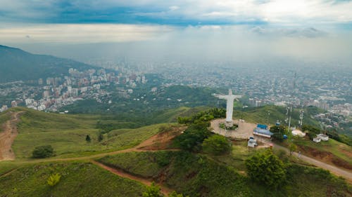 Aerial View of Cristo Rey, Hill of the Crystals, Cali, Valle del Cauca, Colombia