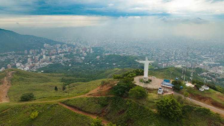 Aerial View Of Cristo Rey, Hill Of The Crystals, Cali, Valle Del Cauca, Colombia