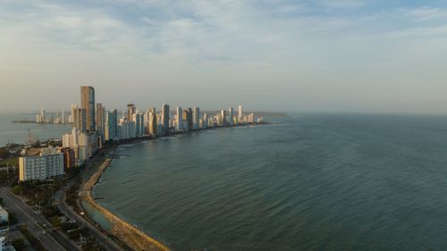 Free Stunning aerial view of Cartagena's modern skyline along the coast. Stock Photo