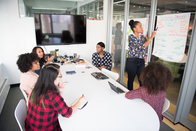 Women Colleagues Gathered Inside Conference Room 