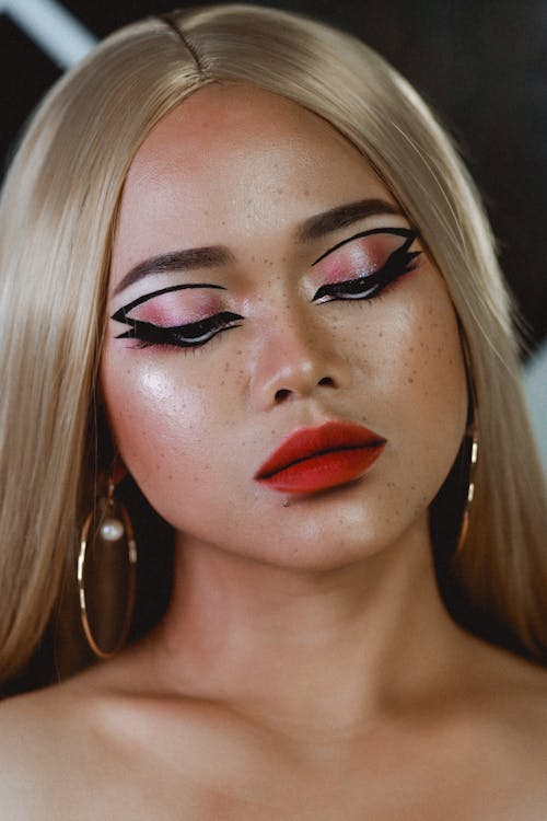 Blonde Woman with Red Lipstick 