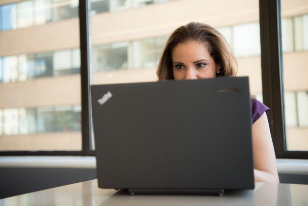 Consultant analyzing financial data