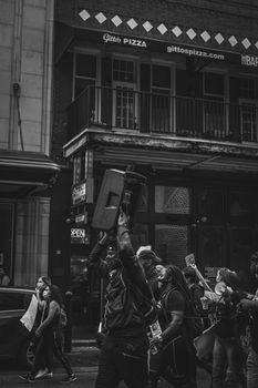 Grayscale Photo of People Riding Motorcycle
