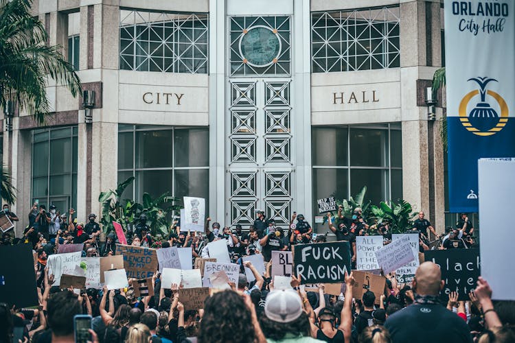 Protesters Rallying In Front Of The City Hall