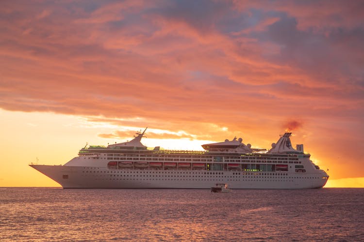 Scenic View Of A Cruise Ship In The Caribbean Sea