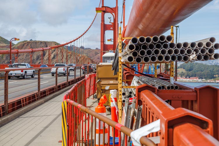 
Construction Materials By The Road On A Bridge