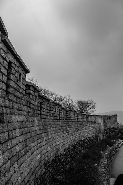 건축, 그레이스케일, 벽돌 벽의 무료 스톡 사진