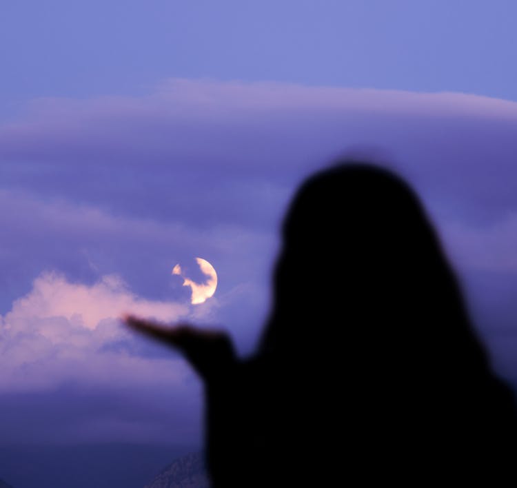 Woman Silhouette And Moon On Sky