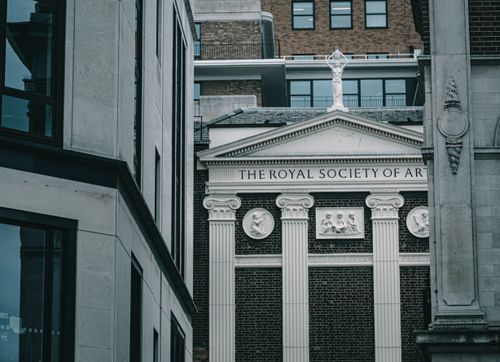 Free View of the historic Royal Society of Arts building in London, an iconic architectural landmark. Stock Photo
