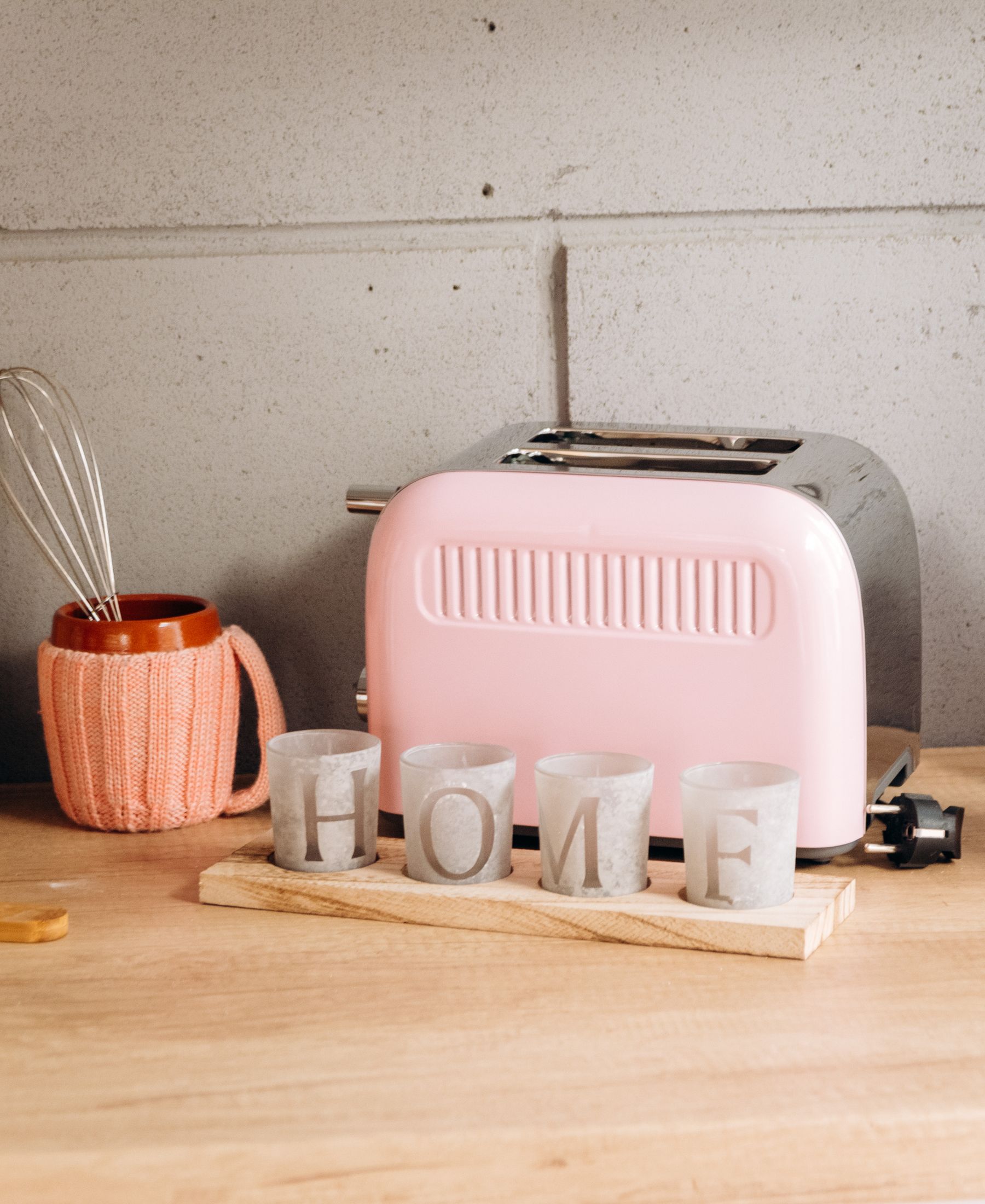 Kitchen appliances arranged on a counter