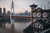 Red and White Bridge over the River