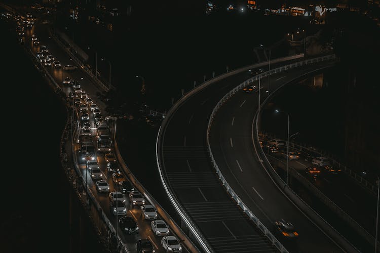 Aerial View Of Cars In The Highway