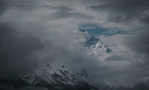 Snow Covered Mountain Under Cloudy Sky