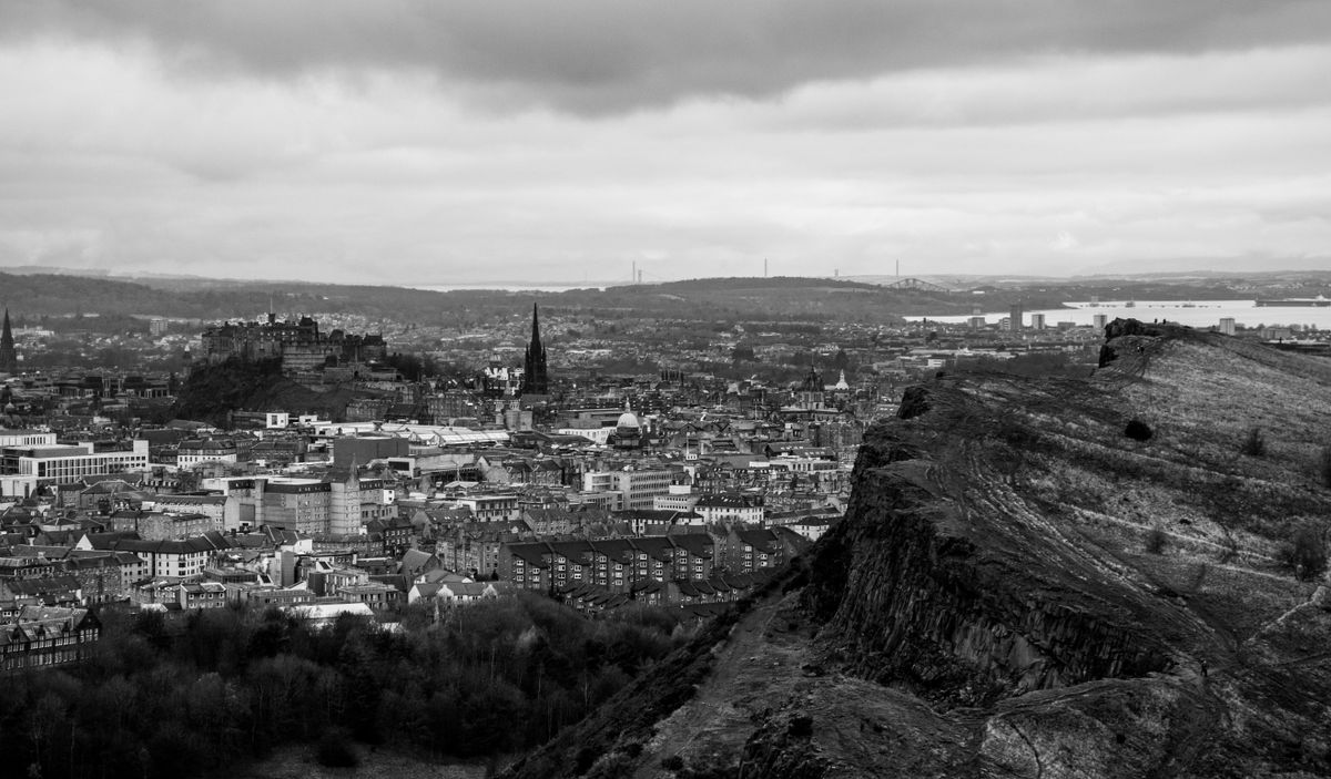 The view from Arthur's Seat over Edinburgh's Old Town, a classic solo morning hike
