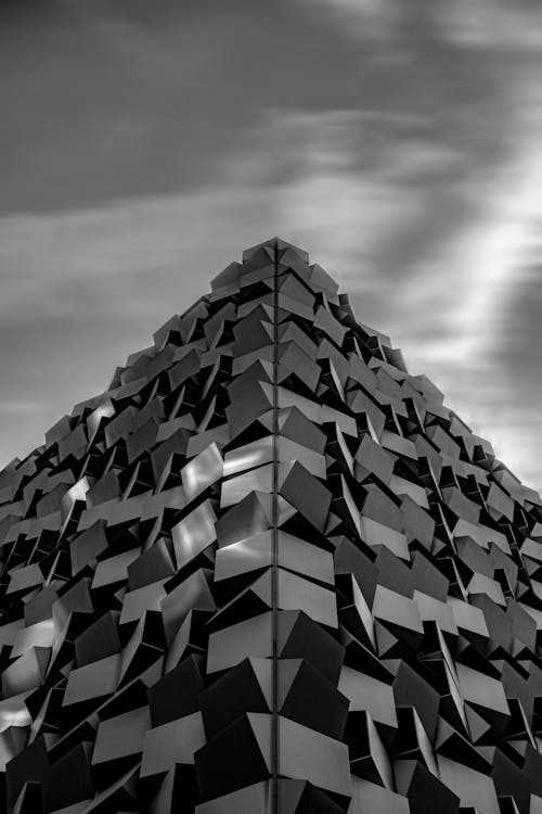 Black and White Photo of a Modern Building