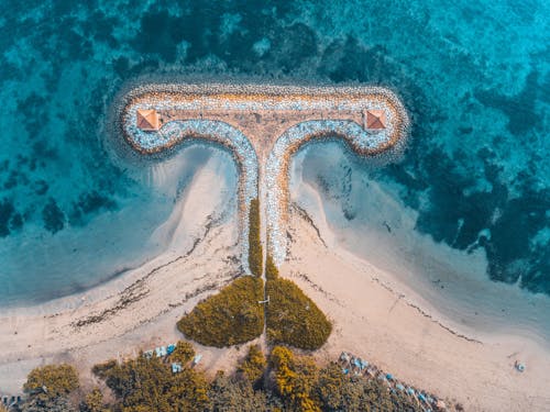 Aerial View of T-shaped Island