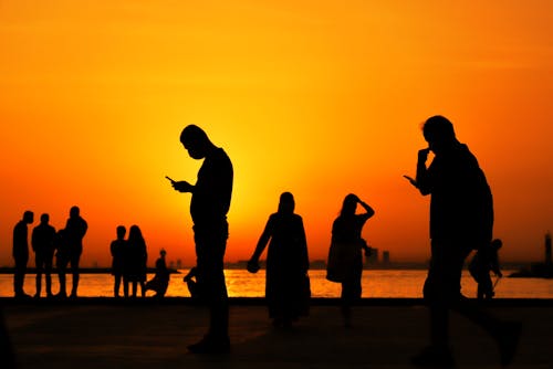 Silhouette of People Standing on the Seaside