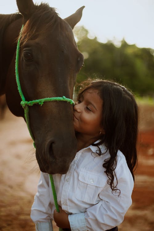 Free Girl in White Shirt and Horse Stock Photo