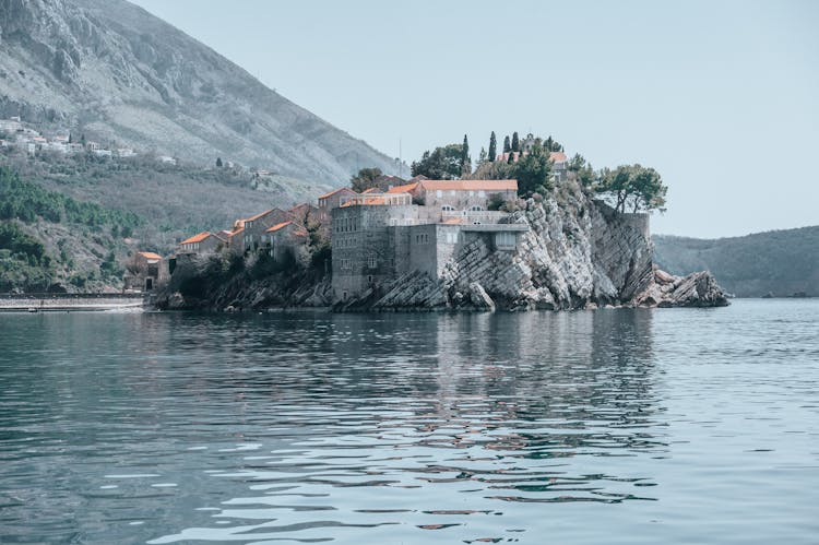 An Island Hotel With An Ancient Fortress And Stone Houses Of Sveti Stefan In Montenegro 