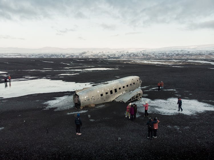 Crashed Airplane On The Black Beach Shore Of Solheimasandur Scotland