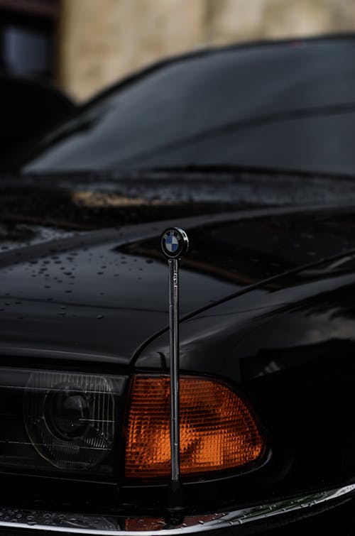A Black BMW Car with Bumper Antennae