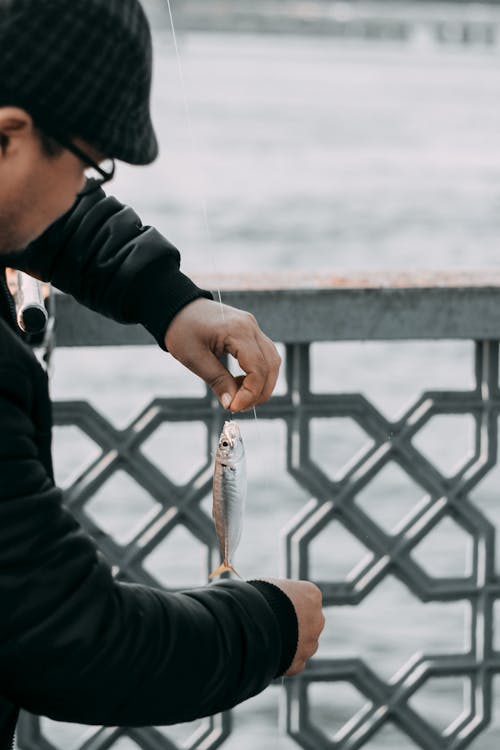 A Man Hooking a Fish Bait for Fishing