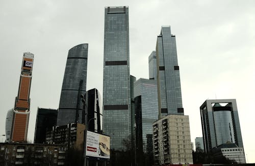 City Buildings with Glass Panel Windows