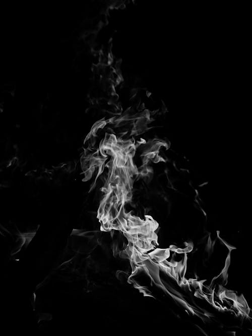 Grayscale Photo of Fire on Black Background