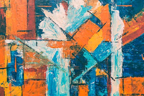 Blauw, Oranje En Wit Abstract Schilderij