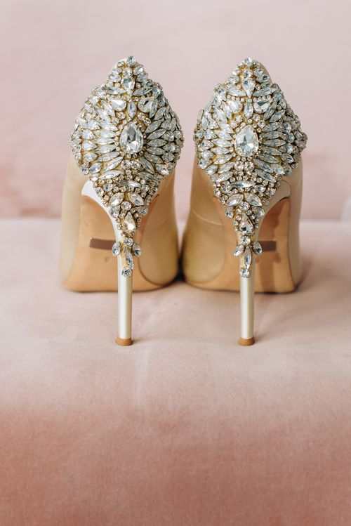 Free Close-up of ornate jewel embellished high heels, perfect for weddings. Stock Photo