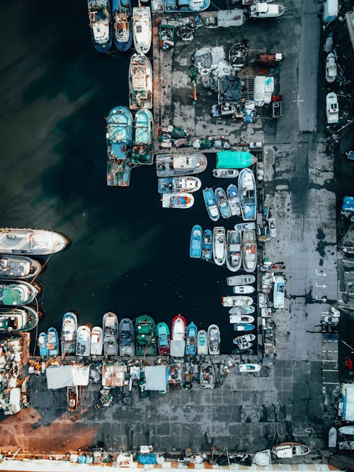 Birds Eye View of Moored Motorboats