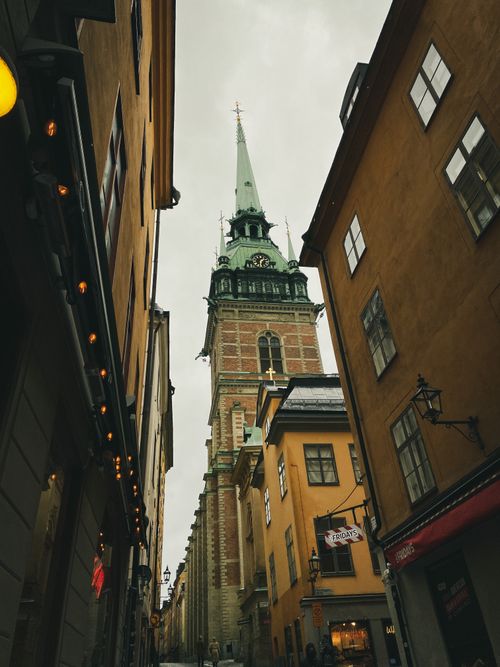 Free Gothic architecture of St. Gertrude's Church in Gamla Stan, Stockholm. Stock Photo