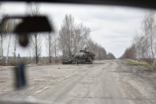 Destroyed Military Truck on Road