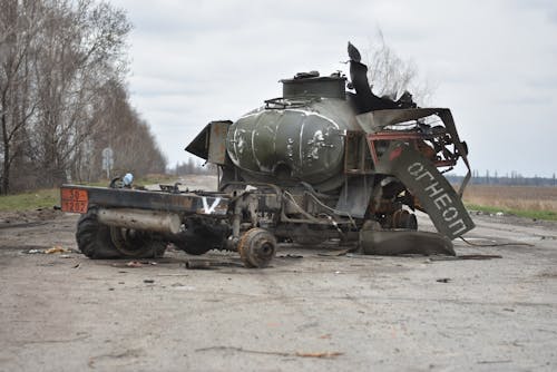 Destroyed Battle Tank on Road