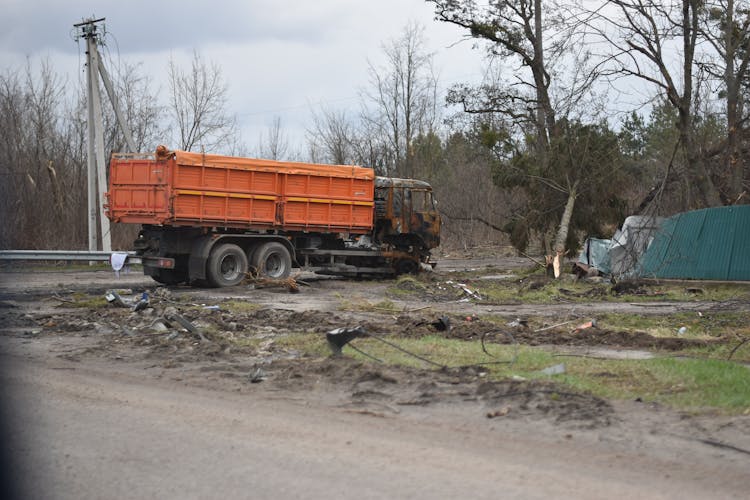 Destroyed Truck Near Road