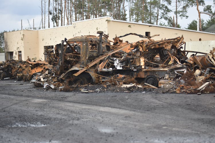 Destroyed Truck On Street