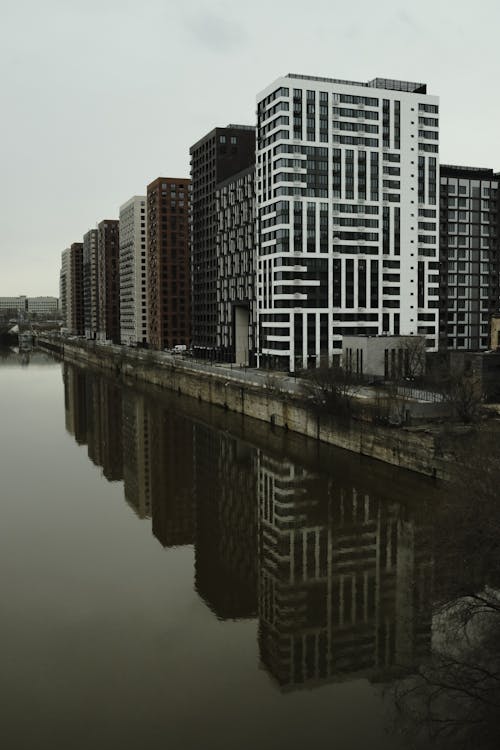 Facade of Modern, Waterfront Buildings in City 