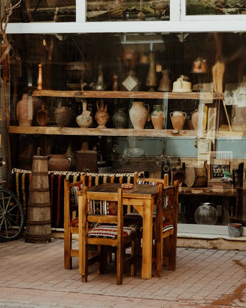 Wooden Table and Chairs Set on Display in Store